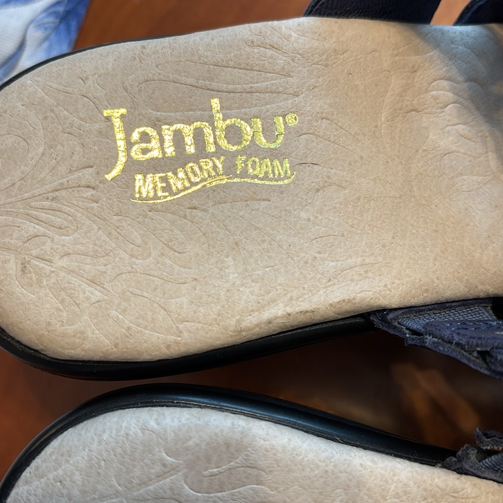 Jambu memory foam leather romance Navy Woven wedge Sandals - Picture 5 of 14